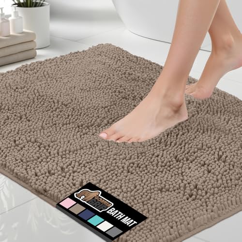 GORILLA GRIP Bath Rug Mat 36x24, Thick Absorbent Chenille, Quick Dry Microfiber Mats, Rubber Backing Washable Shower Floor Rugs, Bathmat Runner, US Designed Bathroom Home Decor Accessories Gray Beige - Image 1