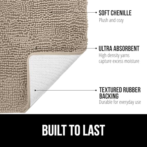 GORILLA GRIP Bath Rug Mat 36x24, Thick Absorbent Chenille, Quick Dry Microfiber Mats, Rubber Backing Washable Shower Floor Rugs, Bathmat Runner, US Designed Bathroom Home Decor Accessories Gray Beige - Image 2