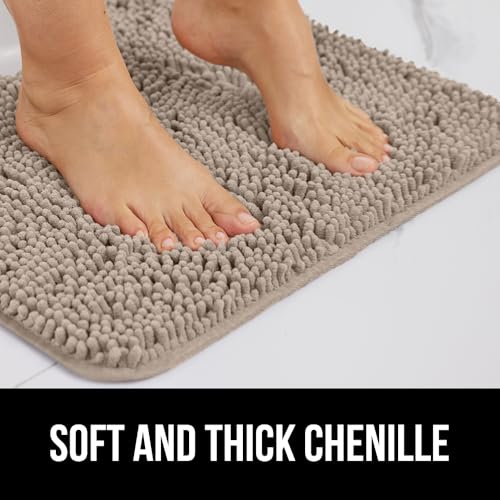 GORILLA GRIP Bath Rug Mat 36x24, Thick Absorbent Chenille, Quick Dry Microfiber Mats, Rubber Backing Washable Shower Floor Rugs, Bathmat Runner, US Designed Bathroom Home Decor Accessories Gray Beige - Image 3