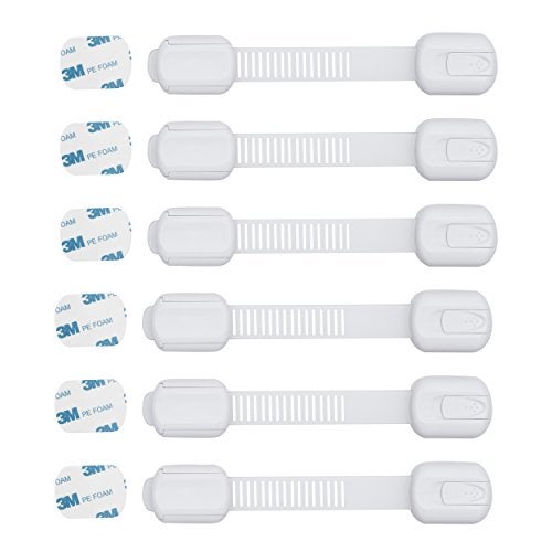 Child Safety Cabinet Locks 6 Pack Adjustable Baby Proofing Strap Latches with Strong 3M Adhesive No Drill Childproof Locks for Drawers Cabinets Fridge Door Closet Grey