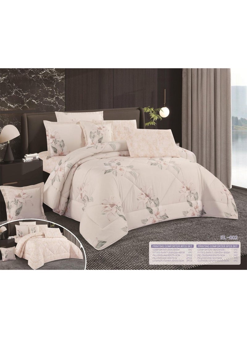 مون طقم لحاف مفرش سرير نفرين ملكي ومريح وناعم 8 قطع مزدوج منقوش مقاس اللحاف 250x230 سم - Image 1