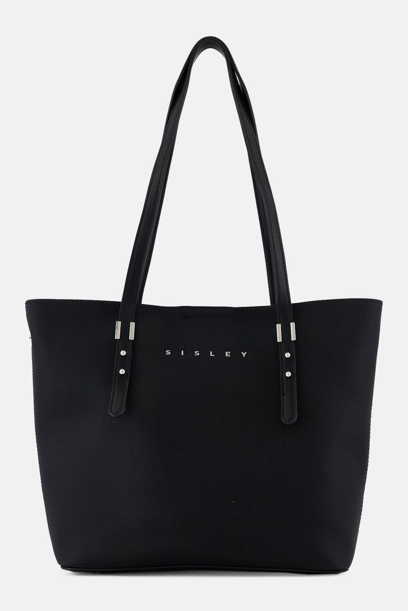 SISLEY Women Brand Logo Tote Bag, Black  - Image 1