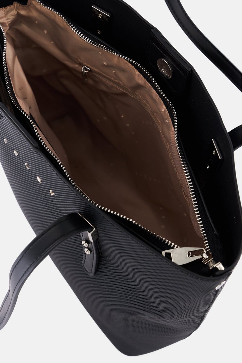 SISLEY Women Brand Logo Tote Bag, Black  - Image 3