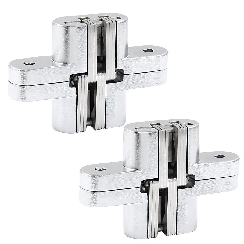 Rierdge 685 mm Hidden Hinge Stainless Steel 180 Degree Invisible Cross Hinges for Kitchen Cabinet Door Frameless Concealed Hinge with Screws 4pcs