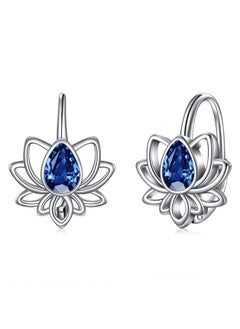 WINNICACA Lotus Leverback Earrings For Women Sterling Silver Flower Lotus Dangle Drop Earrings With Created Sapphire Lotus Jewelry Lotus Gifts For Teens Birthday Anniversary  - Image 1