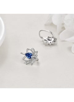 WINNICACA Lotus Leverback Earrings For Women Sterling Silver Flower Lotus Dangle Drop Earrings With Created Sapphire Lotus Jewelry Lotus Gifts For Teens Birthday Anniversary  - Image 3