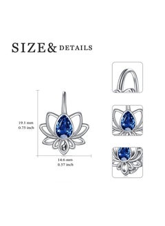 WINNICACA Lotus Leverback Earrings For Women Sterling Silver Flower Lotus Dangle Drop Earrings With Created Sapphire Lotus Jewelry Lotus Gifts For Teens Birthday Anniversary  - Image 4