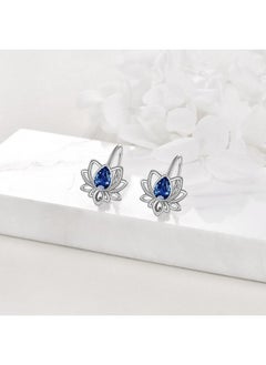 WINNICACA Lotus Leverback Earrings For Women Sterling Silver Flower Lotus Dangle Drop Earrings With Created Sapphire Lotus Jewelry Lotus Gifts For Teens Birthday Anniversary  - Image 5