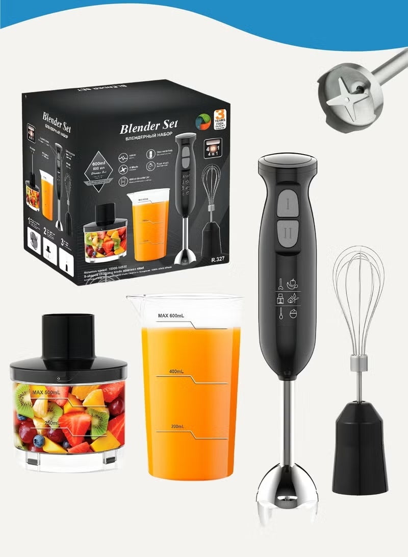 MOSH Hand Blender 4-in-1 Electric Stick Blender with Chopper & Whisk | 2-Speed Powerful Motor, Stainless Steel Blades, 600ml Beaker | Electric Stick Blender for Smoothies, Baby Food & Kitchen Use - Image 1
