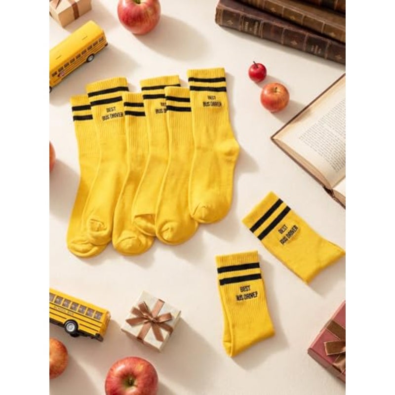 12 Pairs Best Bus Driver Socks School Bus Driver Appreciation Gifts Bulk Yellow and Black Stripes Embroidered Novelty Occupation Crew Socks Back to School Gifts for Men Women - Image 2