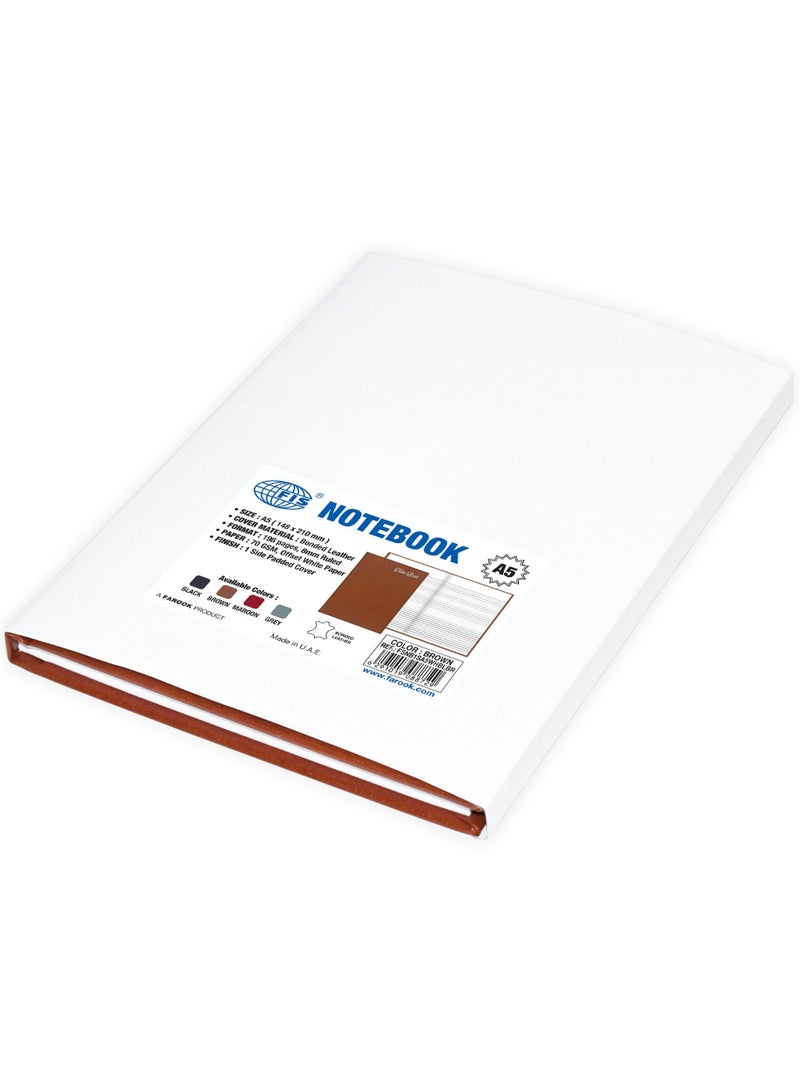 FIS Notebook Bonded Leather, Size A5, Offset White Paper, 70 GSM, 196 Pages, 8 mm Ruled, 1 Side Padded Cover, Colour Brown - FSNB1SA5WHBLBR - Image 5