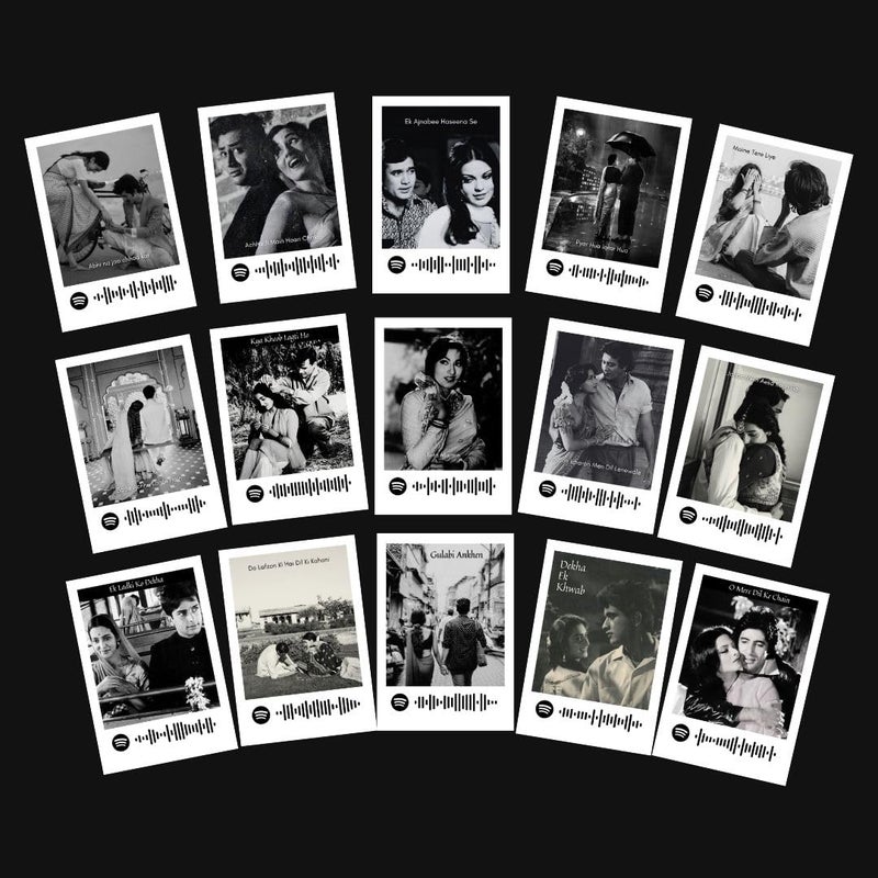Funk You Old Bollywood Songs Mini Poster | Retro Bollywood Posters | Couple Gifts For Valentine's Day Songs Mini Posters (Set of 15) | Items For Girlfriend Boyfriend Husband Wife | Dekha Ek Khwab, Gulabi Aankhein Song Size (8 x 6 cm) Poster for Phone Accessories, Bedroom, Office - Image 1