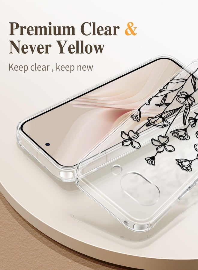 جراب GVIEWIN لهاتف Google Pixel 9a، [واقي شاشة] [حماية فائقة] جراب هاتف نسائي شفاف رفيع مقاوم للصدمات بتصميم زهور لهاتف Pixel 9a (رسم تخطيطي/أسود) - Image 3