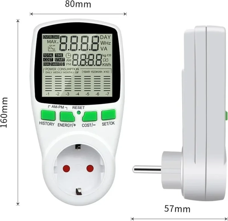 إيه واي تي Gesi PM-1453 Digital Wattmeter Energy Consumption Meter Consumption Meter 220 Volt 16 Ampere 3680 Watt Socket