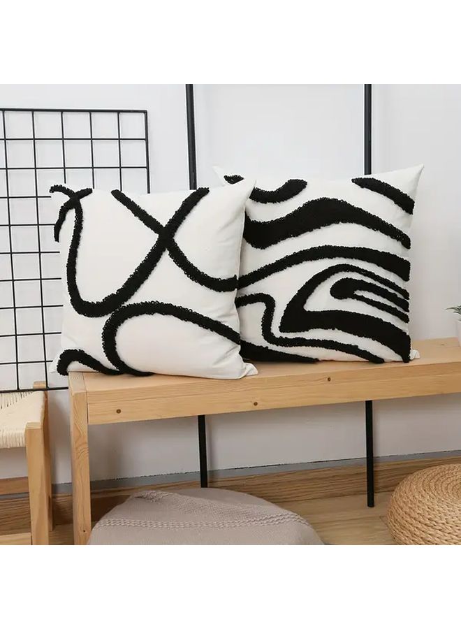 Free Lines Ivory Bohemian Throw Pillow Cover 17 72x17 72 Inch Geometric Pattern Textured Embroidery - Image 4