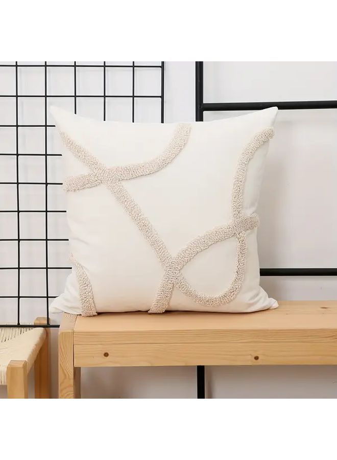 Free Lines Ivory Bohemian Throw Pillow Cover 17 72x17 72 Inch Geometric Pattern Textured Embroidery - Image 2