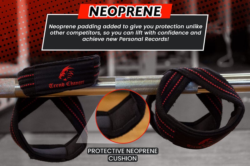 Trend Changer Figure 8 Lifting Strap Padded Deadlift Straps Heavy Duty Weight Lifting Straps Strongman Axle Bar Straps Weightlifting Wrist Wraps (Small (Upto 6.0'' Wrist Circumference), Black/Red) - Image 4