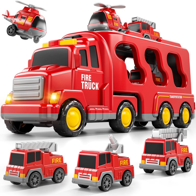 Bennol 5in1 Fire Trucks Toy Set for Boys Age 13 35 Fire Car Truck for Toddlers 1 2 3 4 5 6 Years Old Christmas Birthday Gift Car Sets with Light Sound - Image 2