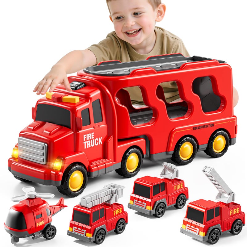 Bennol 5in1 Fire Trucks Toy Set for Boys Age 13 35 Fire Car Truck for Toddlers 1 2 3 4 5 6 Years Old Christmas Birthday Gift Car Sets with Light Sound - Image 3