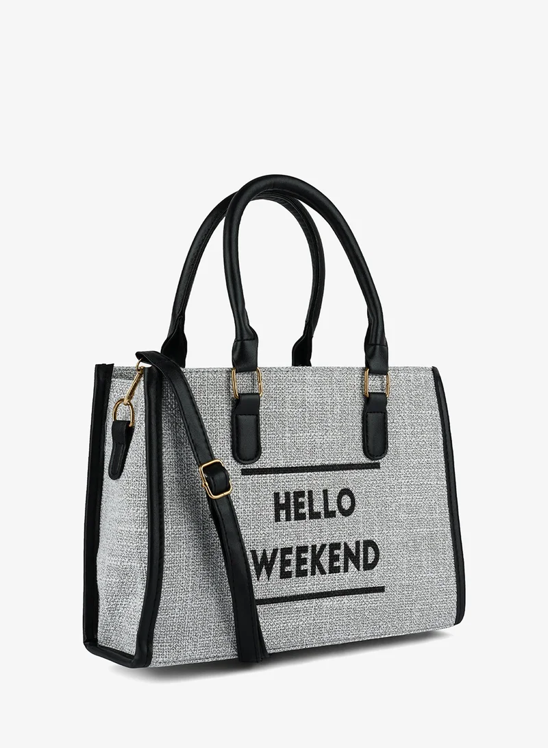 London Rag BG5481_Grey London Rag Grey Microfiber Slogan Tote Bag for Women | Best Price UAE