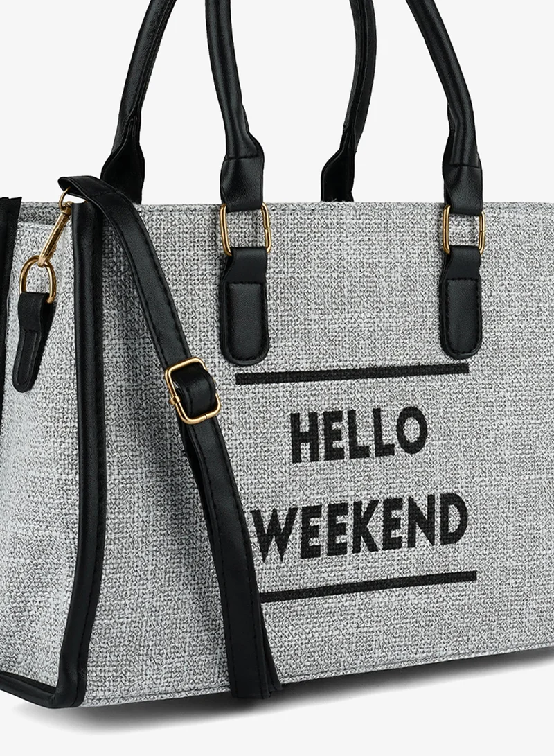 London Rag BG5481_Grey London Rag Grey Microfiber Slogan Tote Bag for Women | Best Price UAE