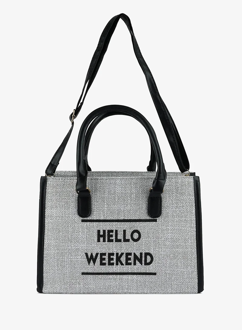 London Rag BG5481_Grey London Rag Grey Microfiber Slogan Tote Bag for Women | Best Price UAE