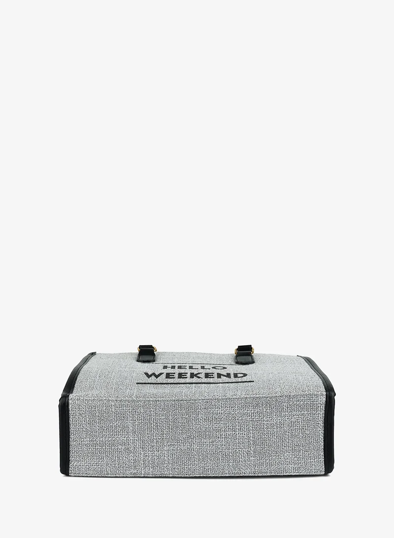 London Rag BG5481_Grey London Rag Grey Microfiber Slogan Tote Bag for Women | Best Price UAE