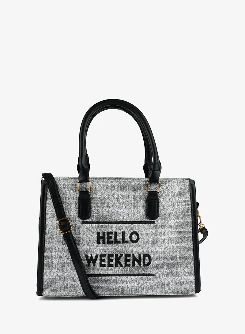 London Rag Grey Microfiber Slogan Tote Bag