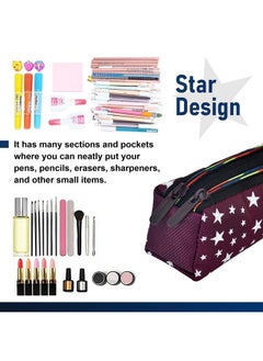 Kuber Industries Kuber Industries Pencil Pouch|Rexine Stationary Pouch|Pencil Utility Pouch|School Pencil Case for Kids|2 Zipper Pencil Organizer|Star Pencil Pouch|Pack of 3|Multi  - Image 5