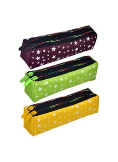 Kuber Industries Kuber Industries Pencil Pouch|Rexine Stationary Pouch|Pencil Utility Pouch|School Pencil Case for Kids|2 Zipper Pencil Organizer|Star Pencil Pouch|Pack of 3|Multi  - Image 1