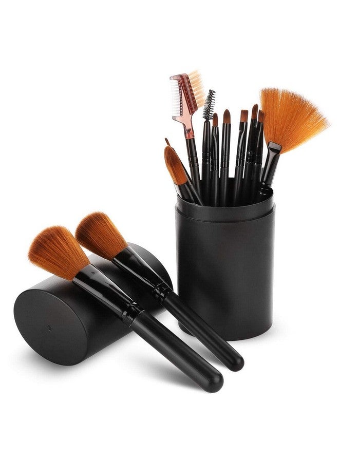 SUNISA Black Soft Synthetic Bristles Makeup Brushes Set Of 12 With Storage Case - (Pack Of 13) - Image 3