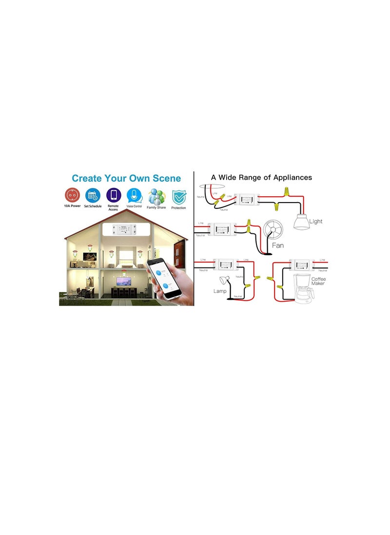 Generic Smart Wi Fi Switch Wireless Remote Control Switch 10A-240VAC DIY Your Home via Compatible with Alexa Google Home Smart Life APP for iOS & Android Suit for Home Hotel Office Pack of 5  - Image 3