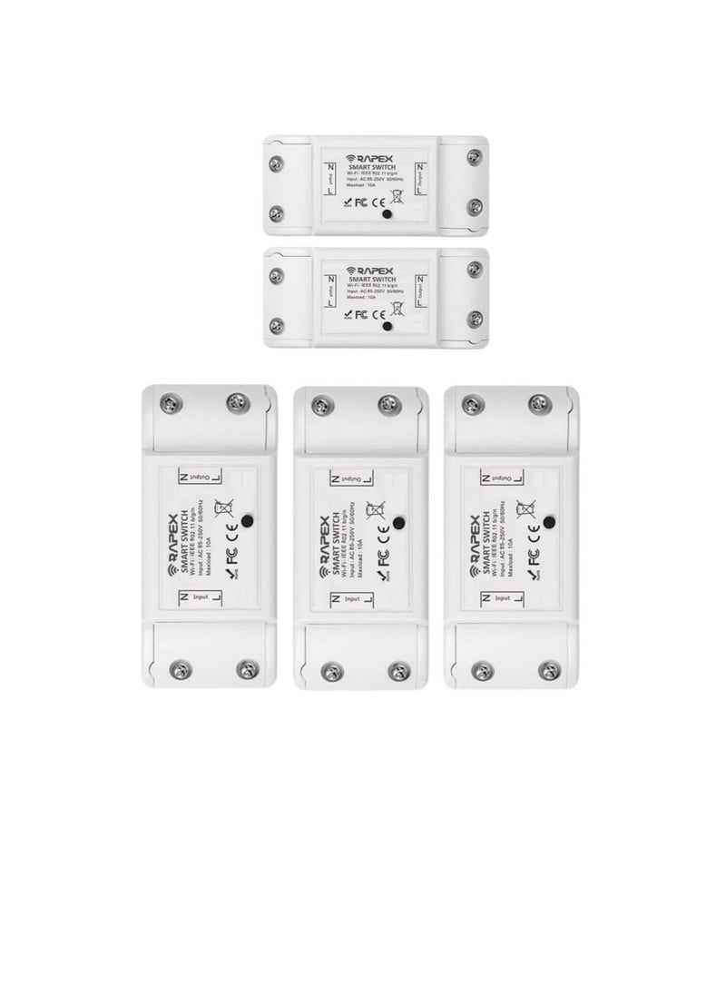 Generic Smart Wi Fi Switch Wireless Remote Control Switch 10A-240VAC DIY Your Home via Compatible with Alexa Google Home Smart Life APP for iOS & Android Suit for Home Hotel Office Pack of 5  - Image 1