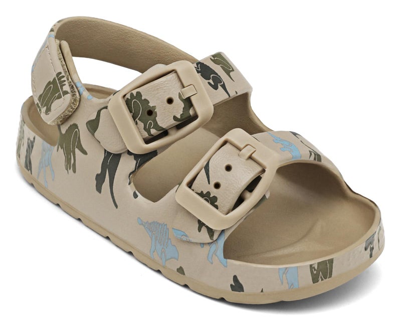 ChayChax Toddler Boys Girls Double Buckle Sandals Children's Adjustable Back Strap Water Sandal, khaki Dinosaur, 4 Toddler - Image 1