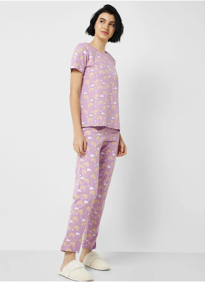 Ginger Printed T-Shirt And Pyjama Set