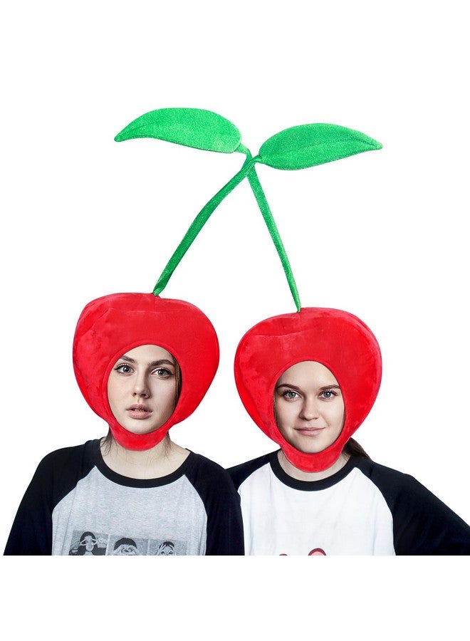 Warmtree Warmtree Funny Cherry Hat Cute Hat Novelty Plush Hat Cherry Party Hat Dress Up Hat for Halloween Costume Cosplay Party, Pack of 2 - Image 1