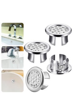 Sink Overflow Ring Kitchen Bathroom Sink Hole Round Overflow Cover Basin Trim Overflow Drain Cap Cover Insert in Hole Spares 30mm Silver (4 Pieces Mesh-Type)