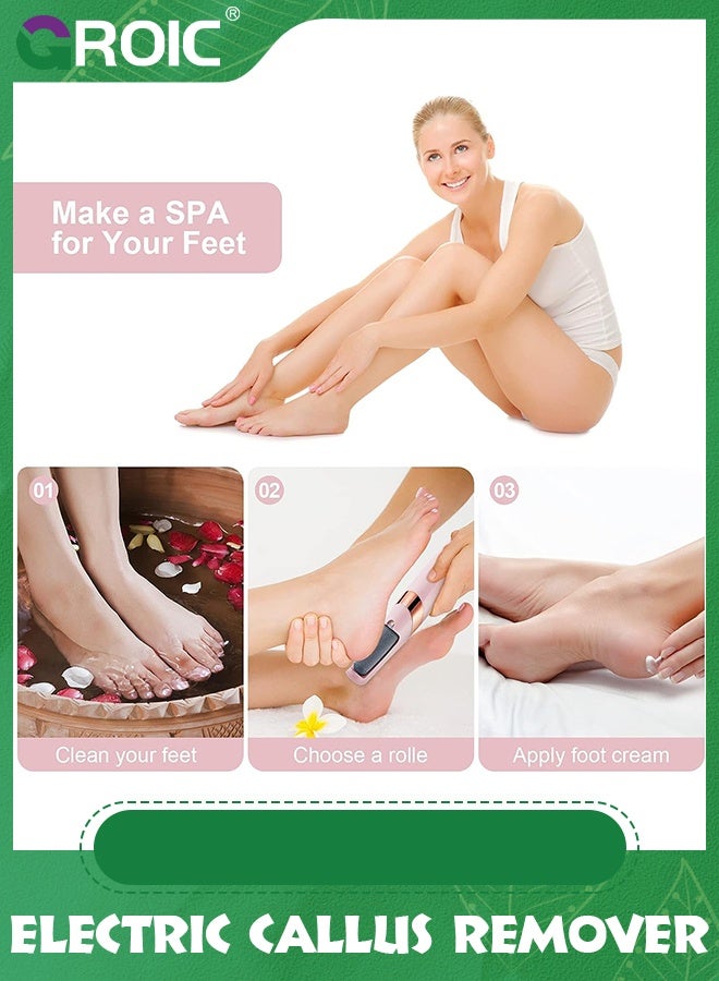 GROIC Electric Rechargeable Portable Foot Callus Remover Foot File Pedicure Tool, Suitable for Crusty Dry Skin & Dead Skin,with 2 Replaceable Roller Heads Treatment Automatic Spin Dry - Image 4