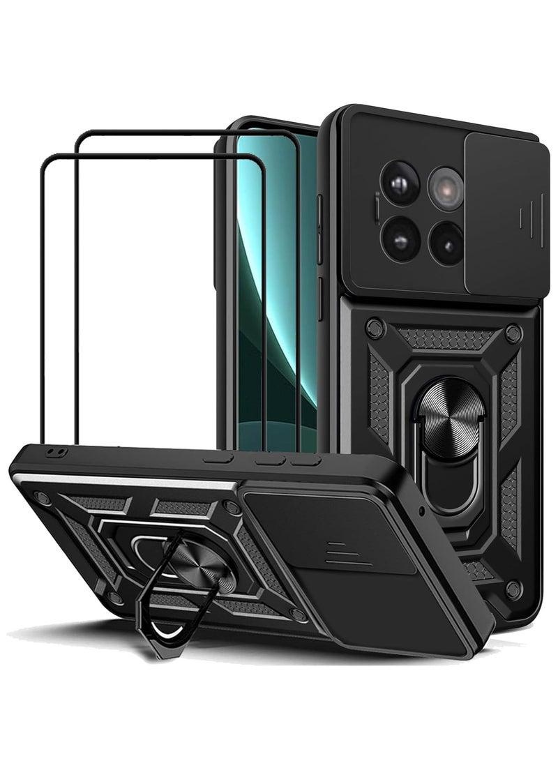 【1+2 Sets】 For OnePlus 13R 5G Case u0026 Screen Protector Slide Camera Cover with Magnetic Car Mount 2 Pieces Tempered Glass Screen Protector - Image 1