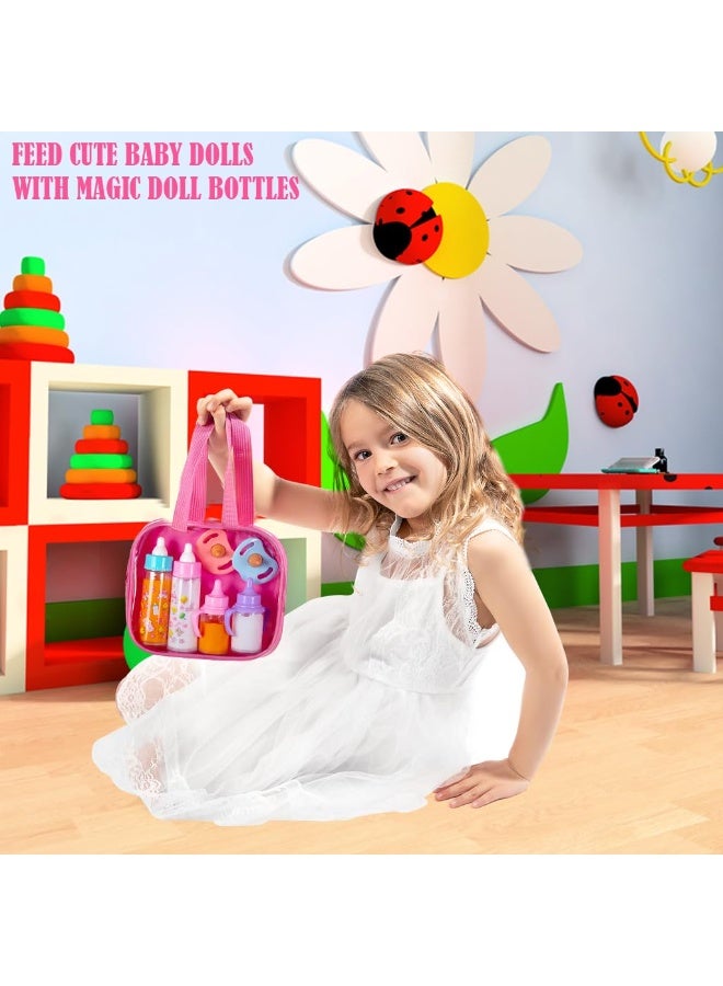 Halamodo مجموعة تغذية دمية الأطفال 6 قطع، لعربة الأطفال، مجموعة تغذية دمية طفليك الحلوة المختفيّة، زجاجتان للحليب والعصير مع ملقطين ألعابيين لدمايات الأطفال، مجموعة هدية للأطفال - Image 3
