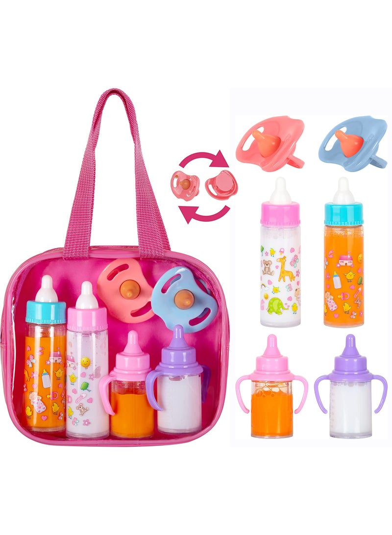 Halamodo مجموعة تغذية دمية الأطفال 6 قطع، لعربة الأطفال، مجموعة تغذية دمية طفليك الحلوة المختفيّة، زجاجتان للحليب والعصير مع ملقطين ألعابيين لدمايات الأطفال، مجموعة هدية للأطفال - Image 1