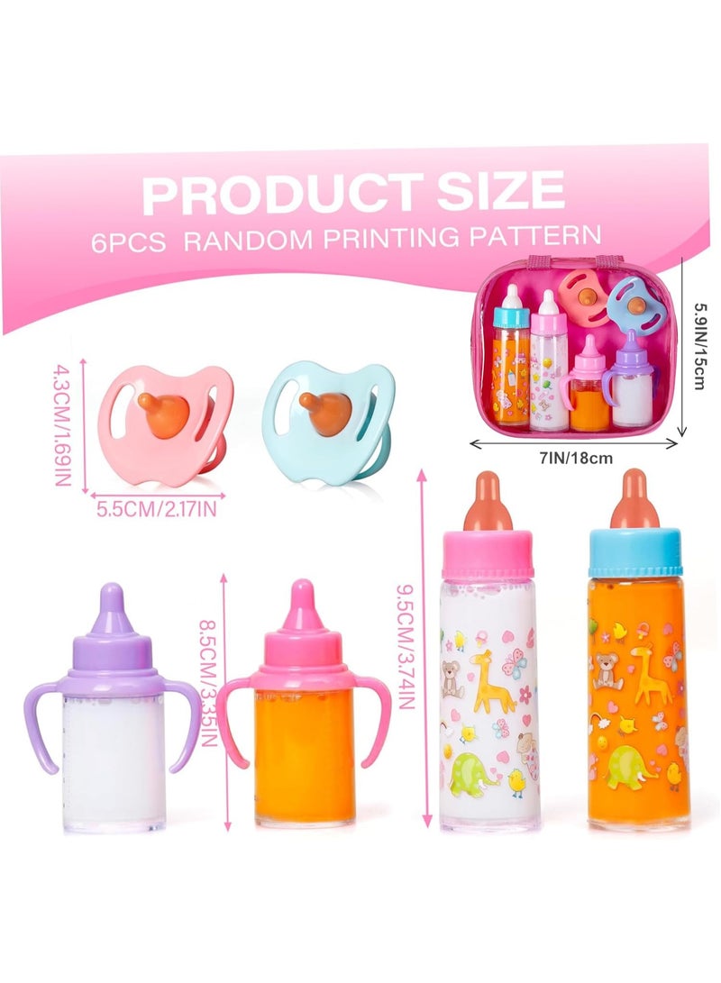 Halamodo مجموعة تغذية دمية الأطفال 6 قطع، لعربة الأطفال، مجموعة تغذية دمية طفليك الحلوة المختفيّة، زجاجتان للحليب والعصير مع ملقطين ألعابيين لدمايات الأطفال، مجموعة هدية للأطفال - Image 5