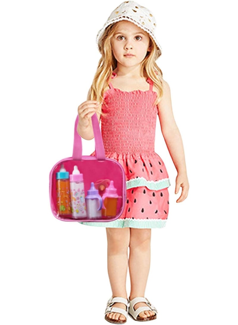 Halamodo مجموعة تغذية دمية الأطفال 6 قطع، لعربة الأطفال، مجموعة تغذية دمية طفليك الحلوة المختفيّة، زجاجتان للحليب والعصير مع ملقطين ألعابيين لدمايات الأطفال، مجموعة هدية للأطفال - Image 4