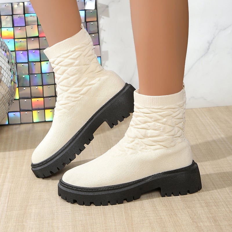 2024 Plus Size Elastic Fly Woven Thick-Soled Socks Boots Martins Boots 43 - Image 3