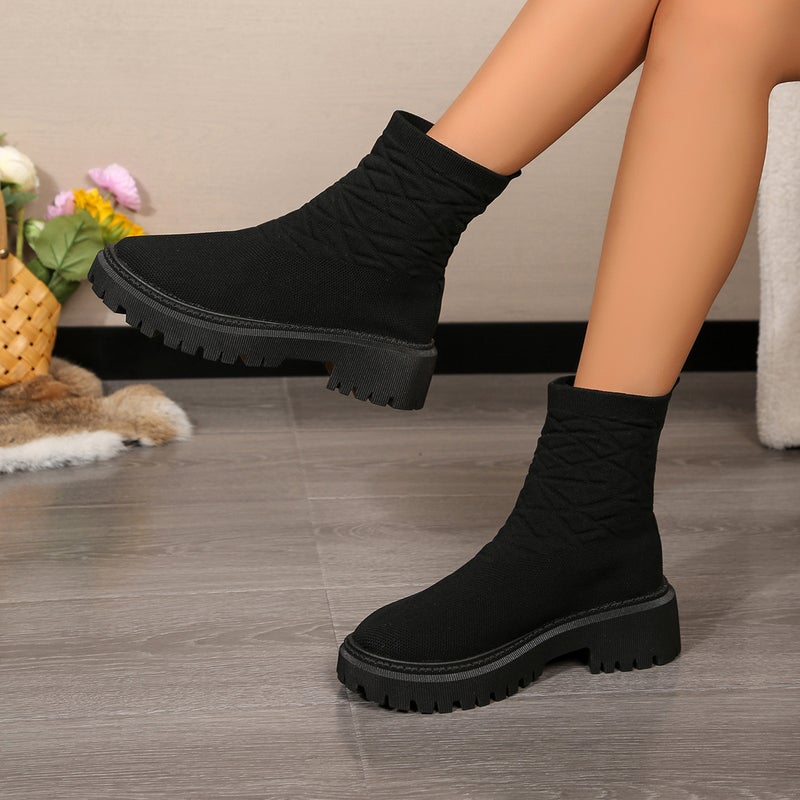 2024 Plus Size Elastic Fly Woven Thick-Soled Socks Boots Martins Boots 43 - Image 1
