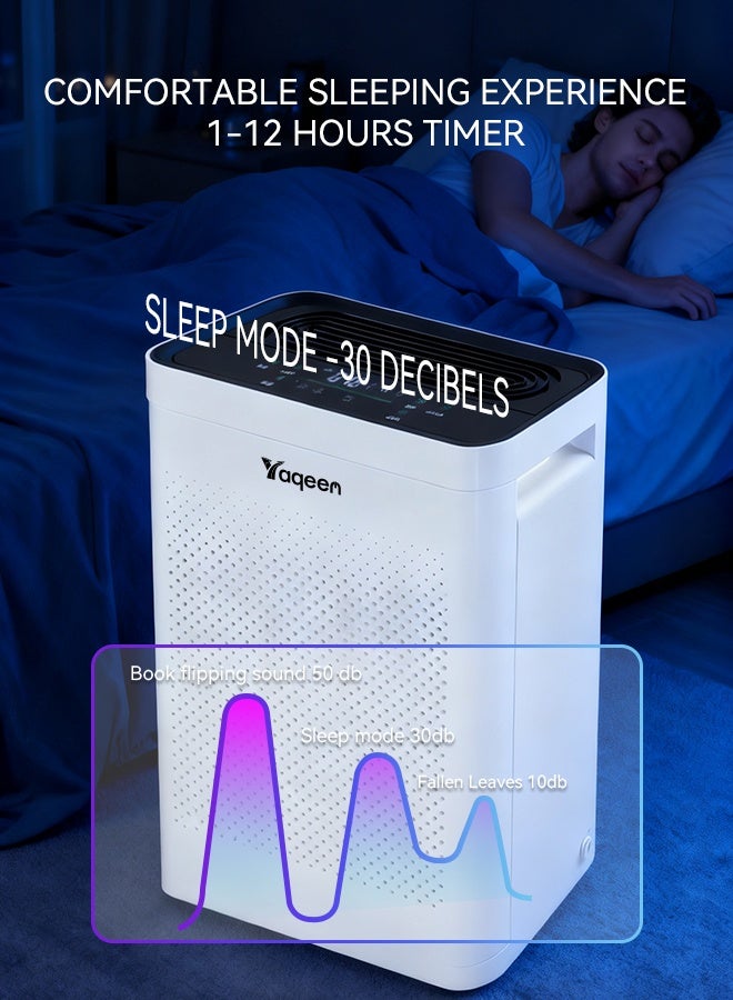 جهاز تنقية الهواء للمنزل، غطاء غرفة كبيرة 50 متر مكعب، منظف هواء مع مؤين PM 2.5، مستشعر جودة الهواء، فلتر H13 HEPA يزيل 99.99% من الملوثات/وبر الحيوانات الأليفة/غبار الدخان، فلتر هواء للمنزل، غرفة كبيرة، غرفة نوم، مكتب - Image 4