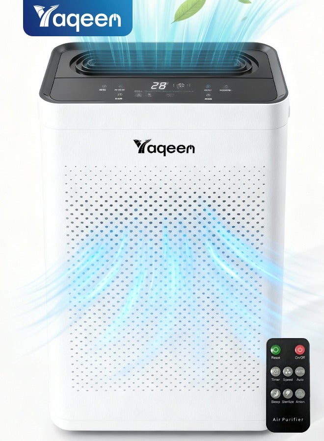 جهاز تنقية الهواء للمنزل، غطاء غرفة كبيرة 50 متر مكعب، منظف هواء مع مؤين PM 2.5، مستشعر جودة الهواء، فلتر H13 HEPA يزيل 99.99% من الملوثات/وبر الحيوانات الأليفة/غبار الدخان، فلتر هواء للمنزل، غرفة كبيرة، غرفة نوم، مكتب - Image 1