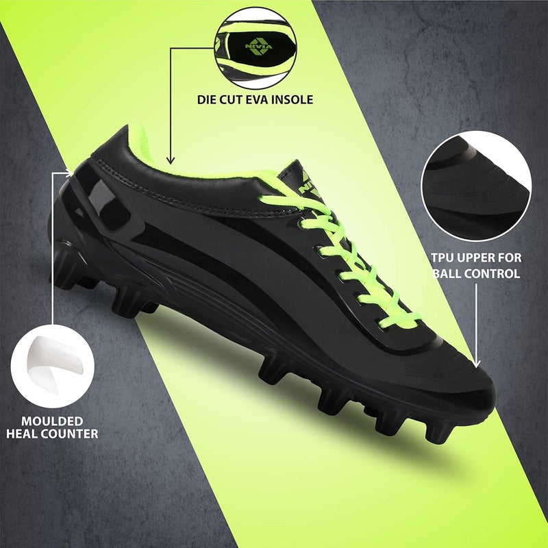 Nivia Airstrike Football Stud for Mens (Black/Green, Size UK-09 ) - Image 2