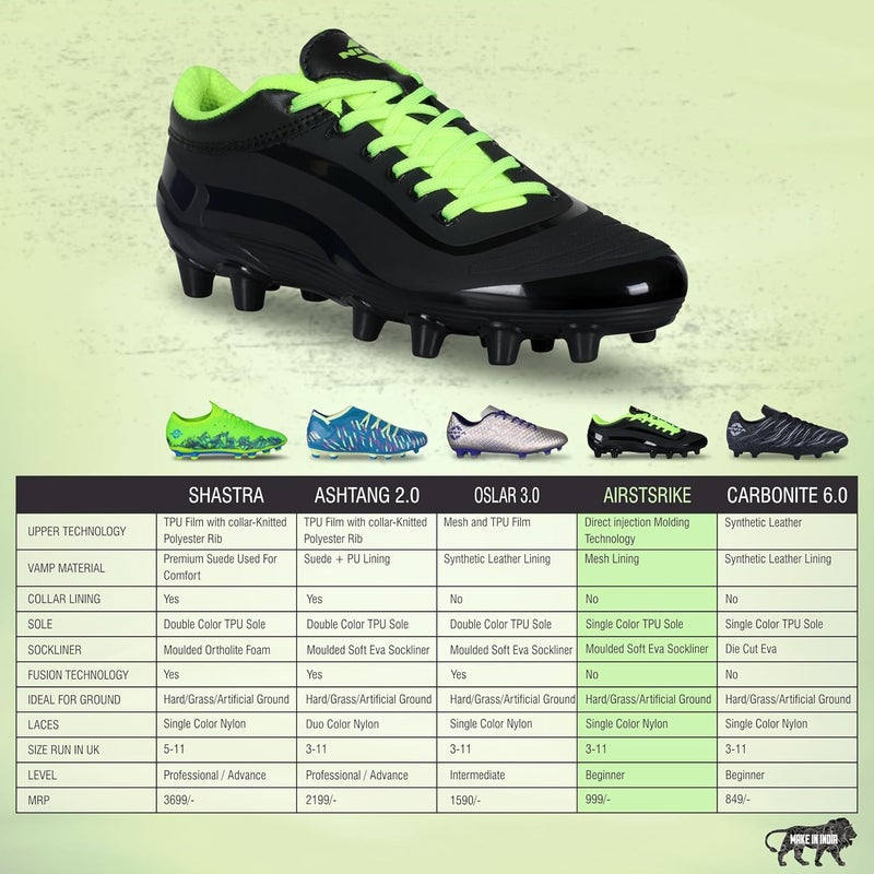 Nivia Airstrike Football Stud for Mens (Black/Green, Size UK-09 ) - Image 5