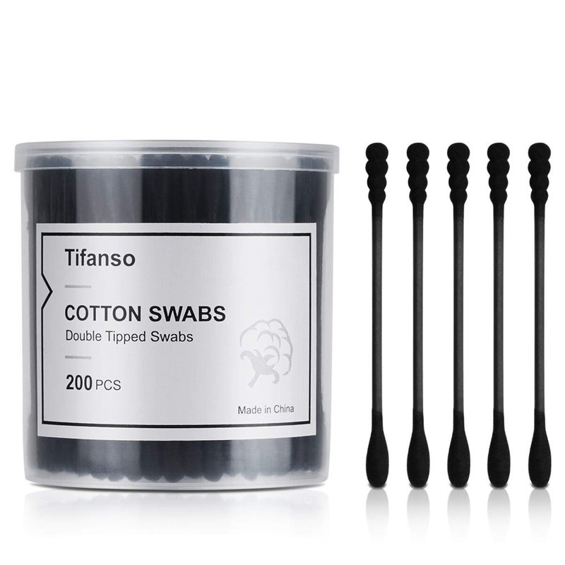 tifanso 200 Count Black Cotton Swabs Natural Black Double Tipped Cotton Buds CrueltyFree Ear Swabs ChlorineFree Hypoallergenic